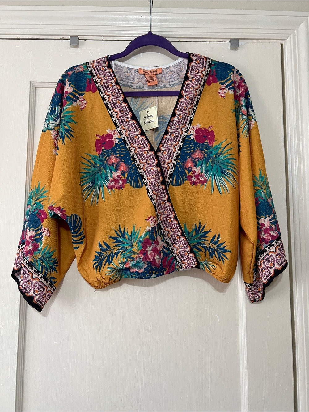 Flying Tomato Mustard Floral Wrap Blouse - V-Neck Women’s Top